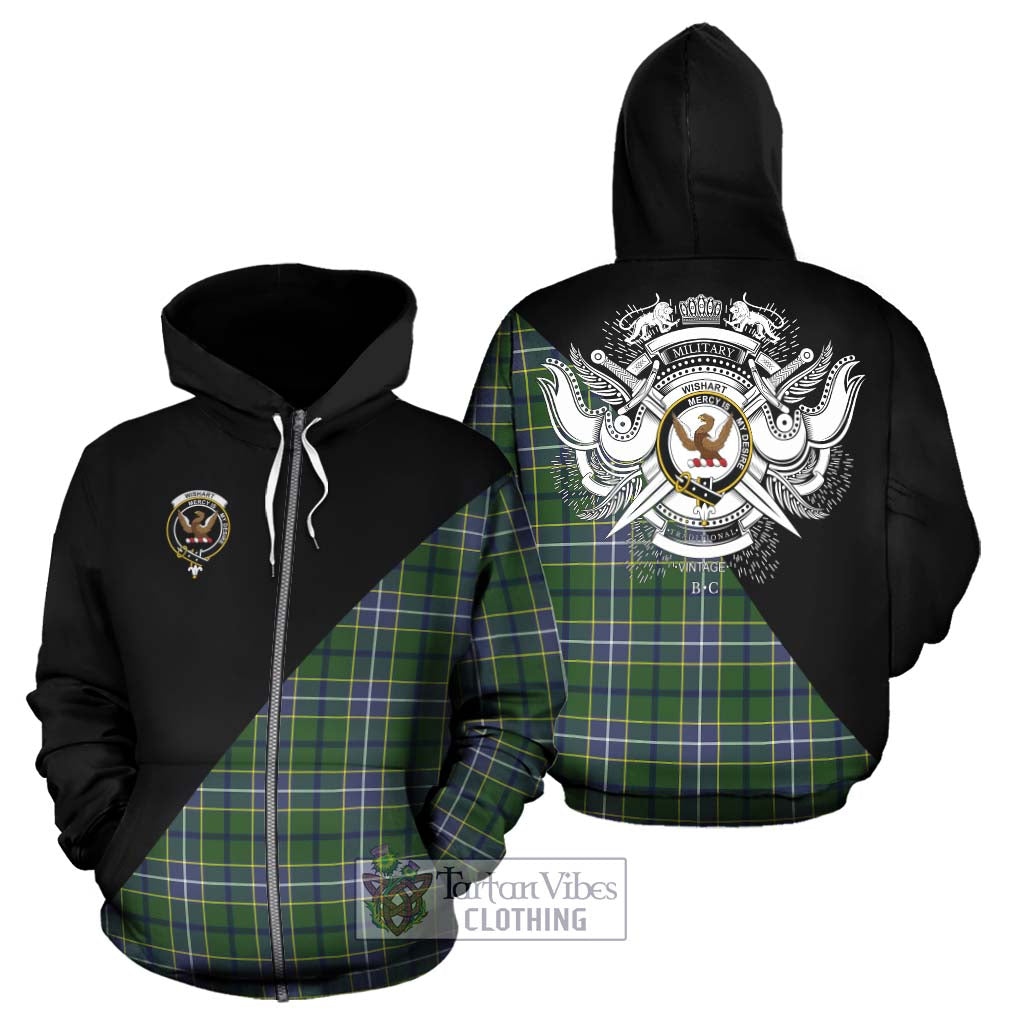 Tartan Vibes Clothing Wishart Hunting Modern Tartan Hoodie with Family Crest and Military Logo Style