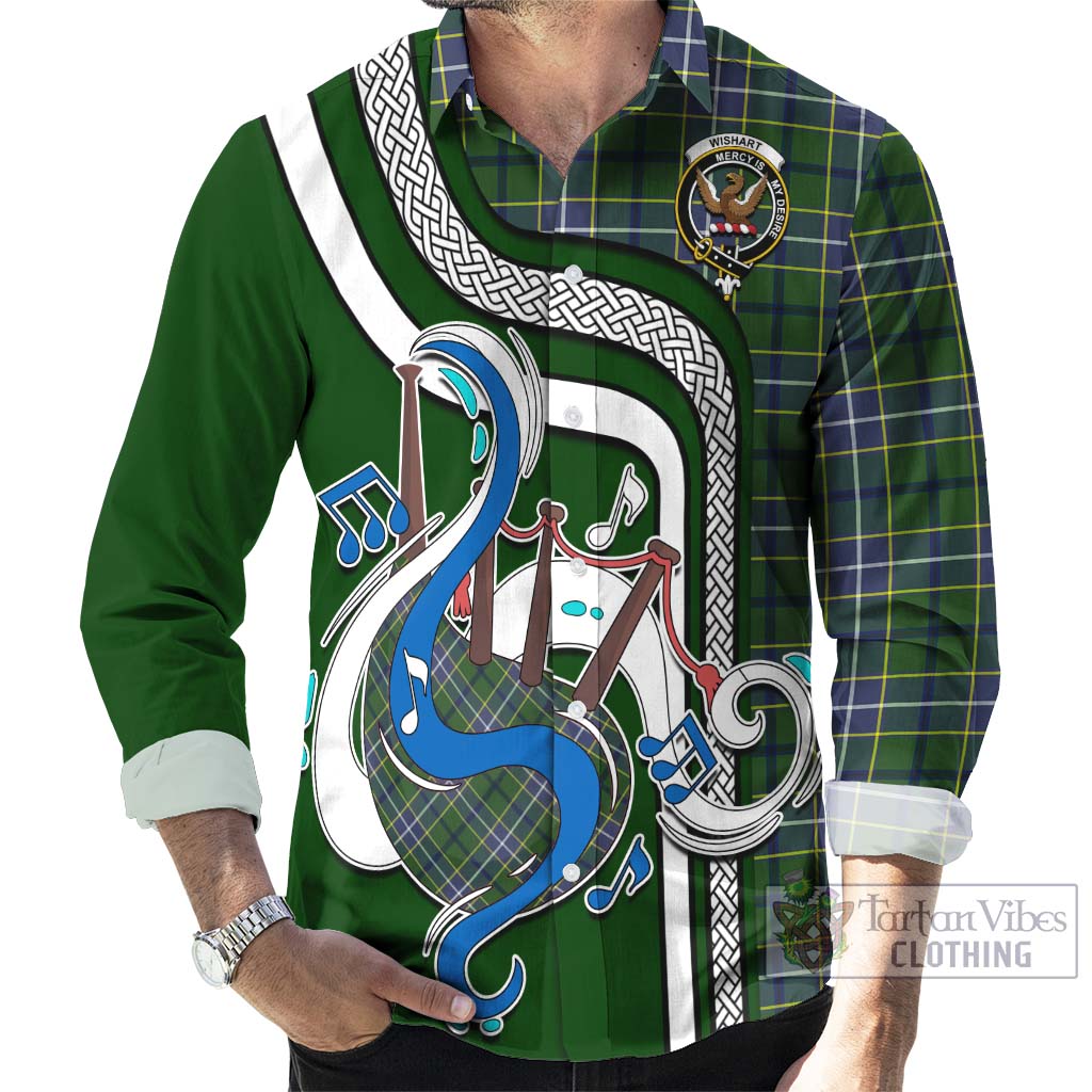 Tartan Vibes Clothing Wishart Hunting Modern Tartan Long Sleeve Button Shirt with Epic Bagpipe Style