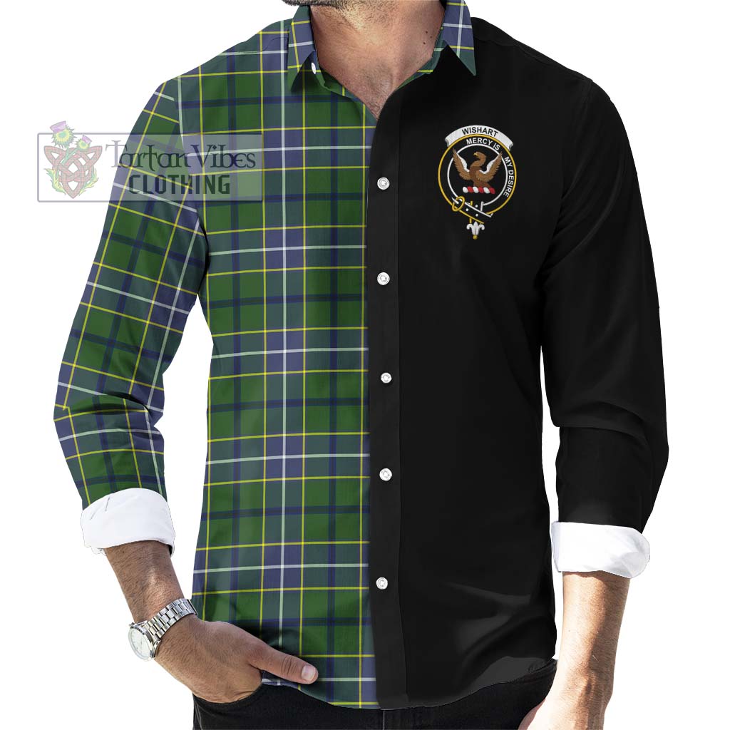 Tartan Vibes Clothing Wishart Hunting Modern Tartan Long Sleeve Button Shirt with Family Crest and Half Of Me Style