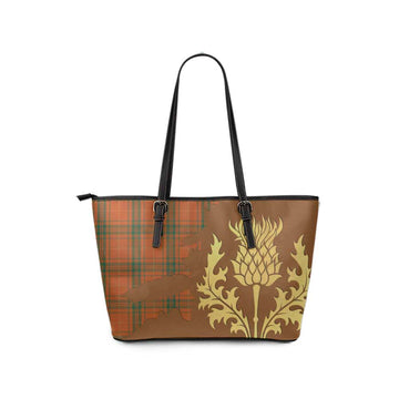 Wolfe Tartan Leather Tote Bag Gold Thistle Style - Tartan Vibes Clothing