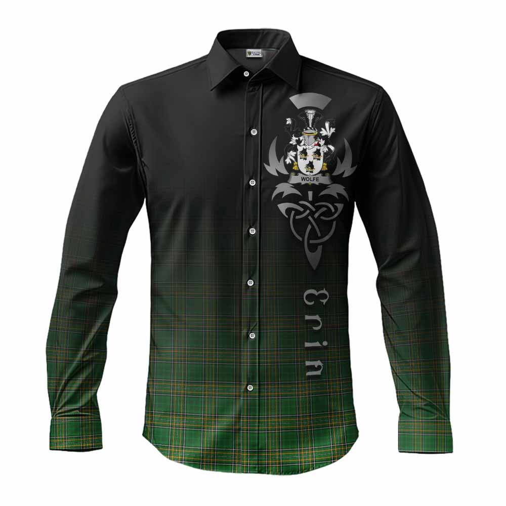 Wolfe Irish Clan Long Sleeve Button Shirt with Coat of Arms Erin Go Bragh Celtic Inspired Men's Shirt S - Tartan Vibes Clothing