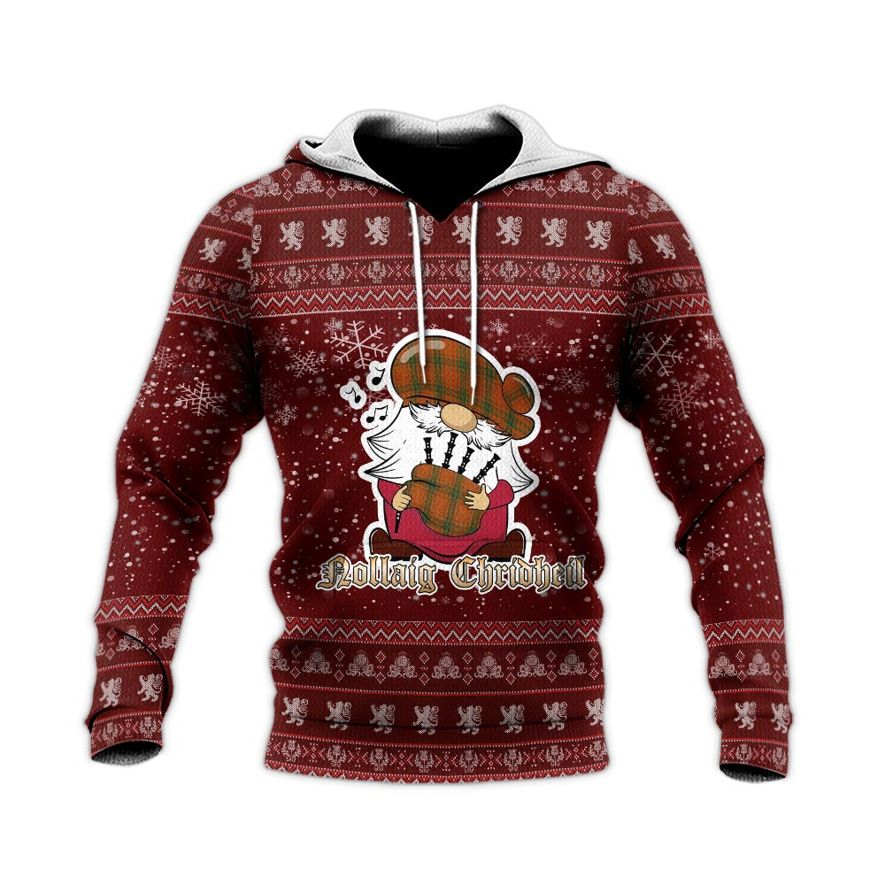 Wolfe Clan Christmas Knitted Hoodie with Funny Gnome Playing Bagpipes - Tartanvibesclothing