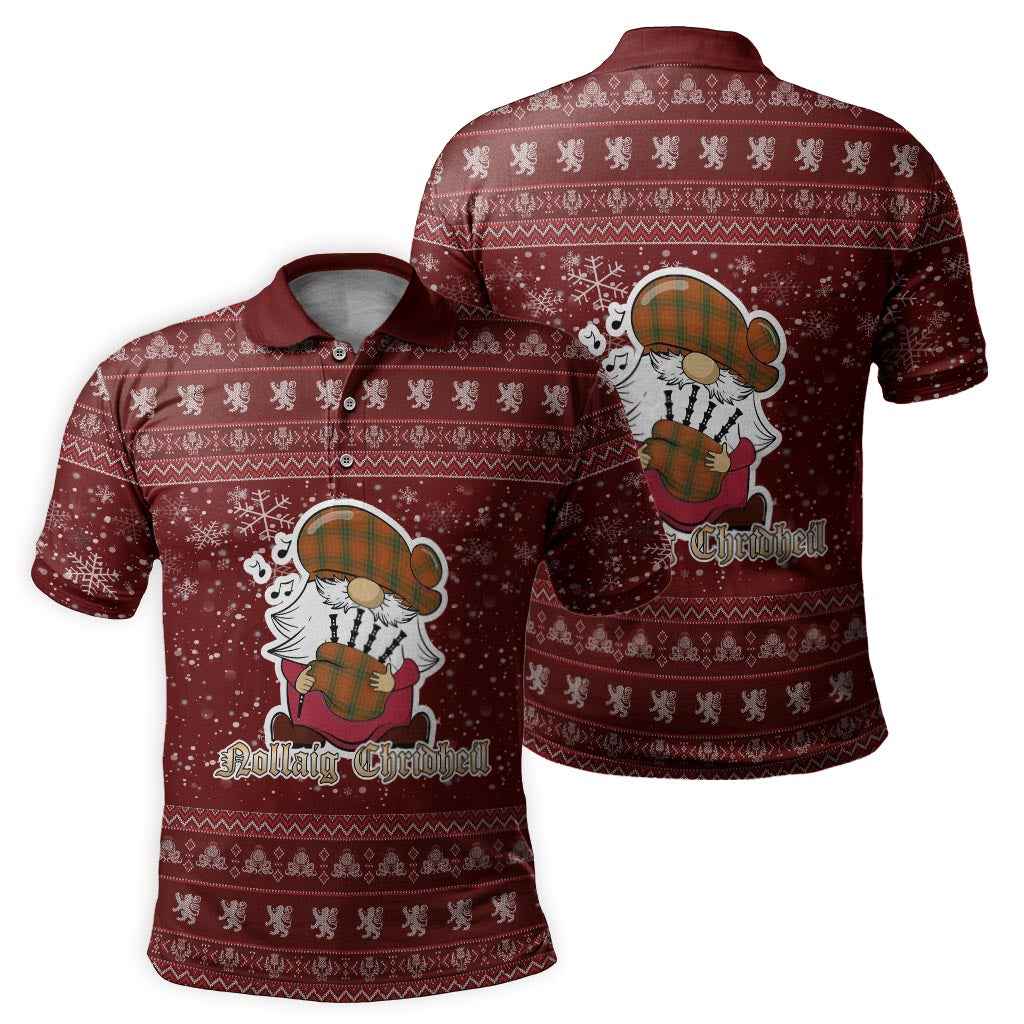 Wolfe Clan Christmas Family Polo Shirt with Funny Gnome Playing Bagpipes - Tartanvibesclothing