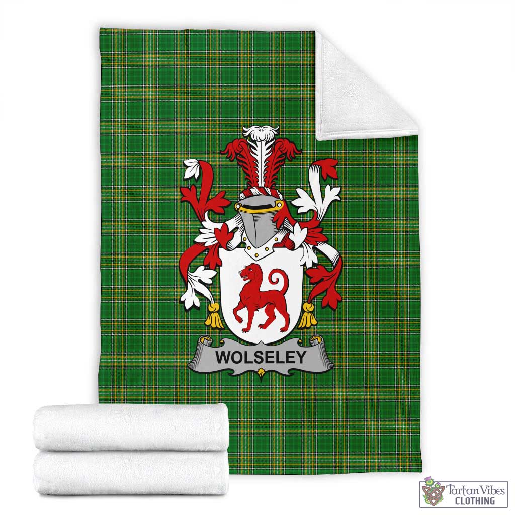 Tartan Vibes Clothing Wolseley Irish Clan Tartan Blanket with Coat of Arms