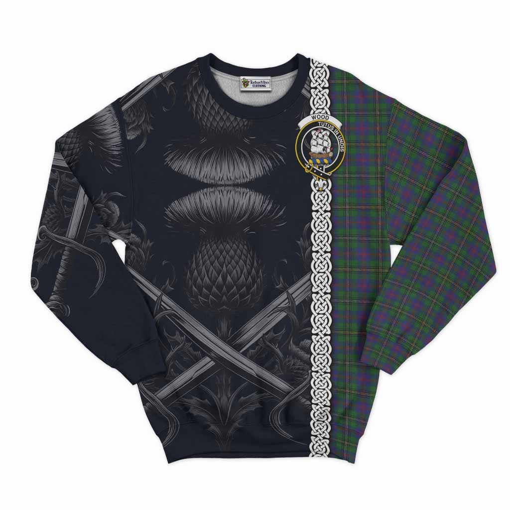 Tartan Vibes Clothing Wood Tartan Sweatshirt with Family Crest Cross Sword Thistle Celtic Vibes