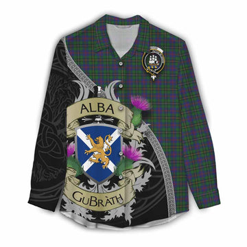 Wood Tartan Family Crest Women's Casual Shirt Lion Rampant Royal Thistle Shield Celtic Inspired Female - Tartan Vibes Clothing