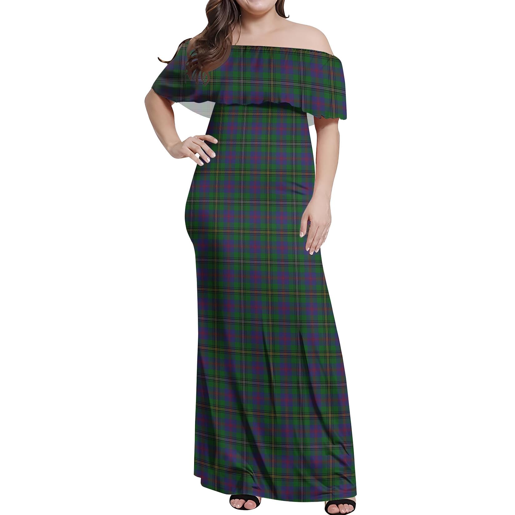 Wood Tartan Off Shoulder Long Dress Women's Dress - Tartanvibesclothing