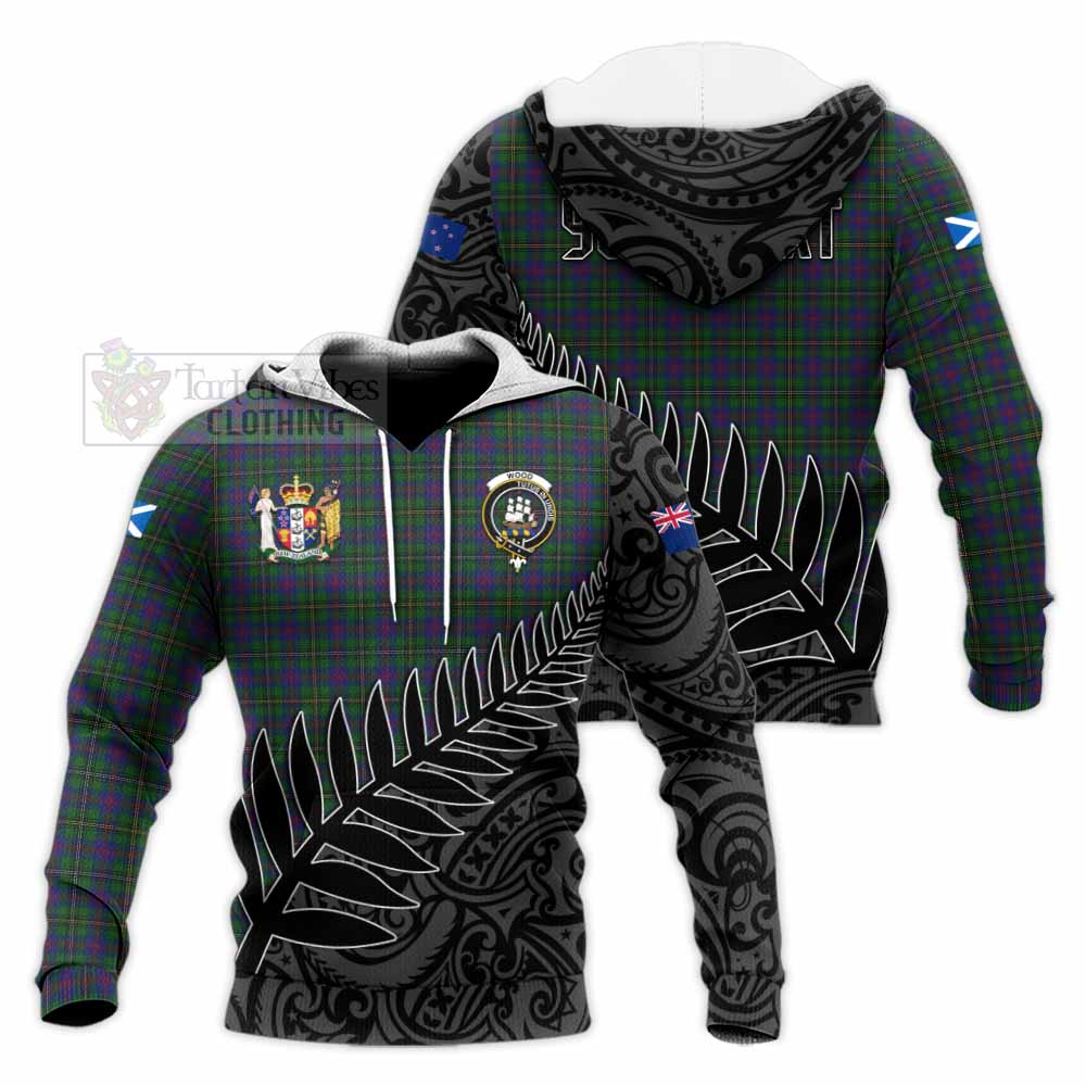 Tartan Vibes Clothing Wood Crest Tartan Knitted Hoodie with New Zealand Silver Fern Half Style