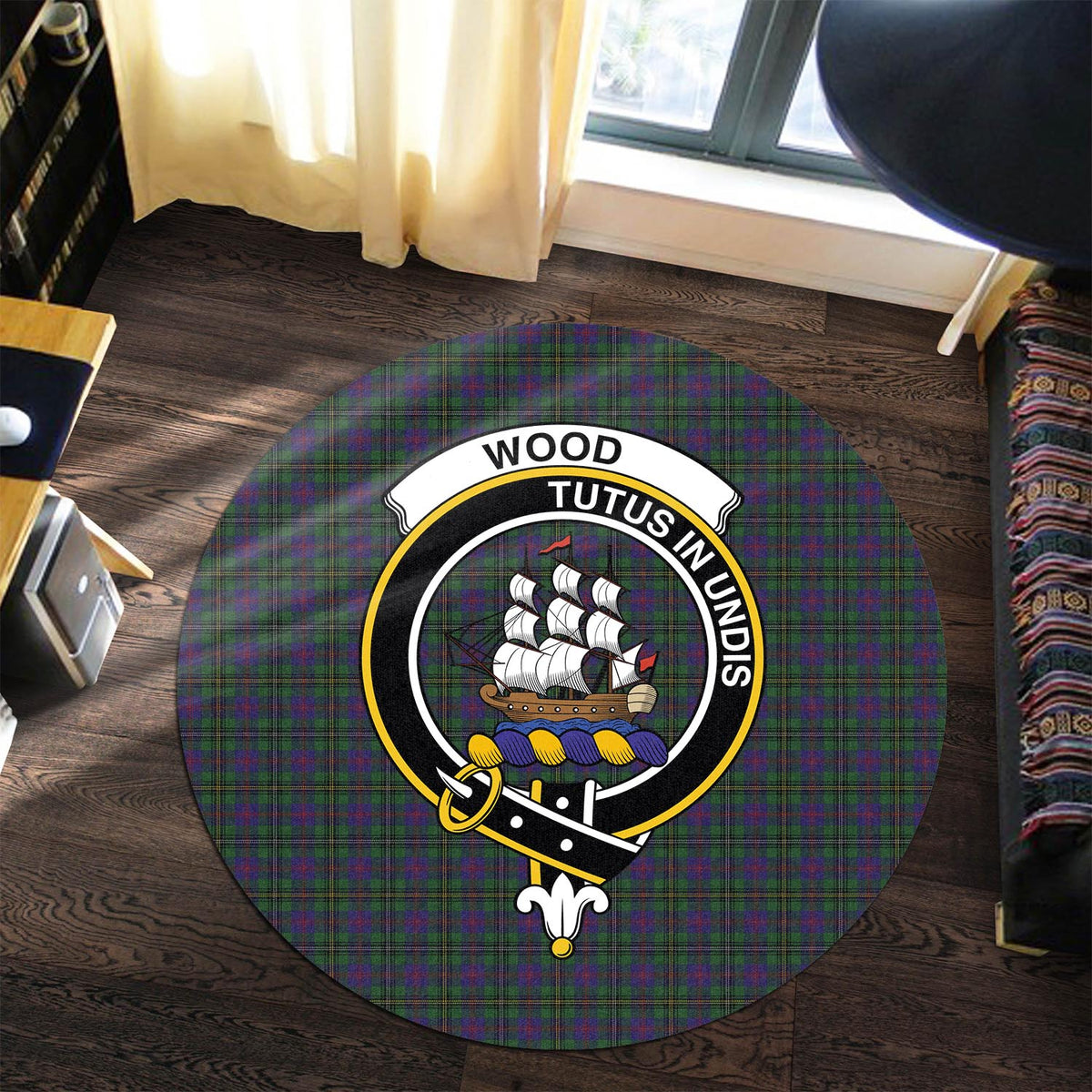 Wood Tartan Round Rug with Family Crest Premium Round Rug - Tartan Vibes Clothing