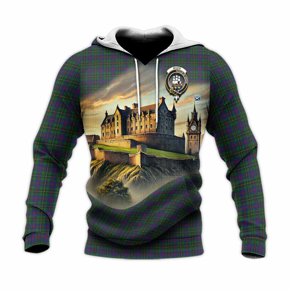 Wood Tartan Family Crest Knitted Hoodie with Scottish Ancient Castle Style Unisex Knitted Pullover Hoodie - Tartan Vibes Clothing