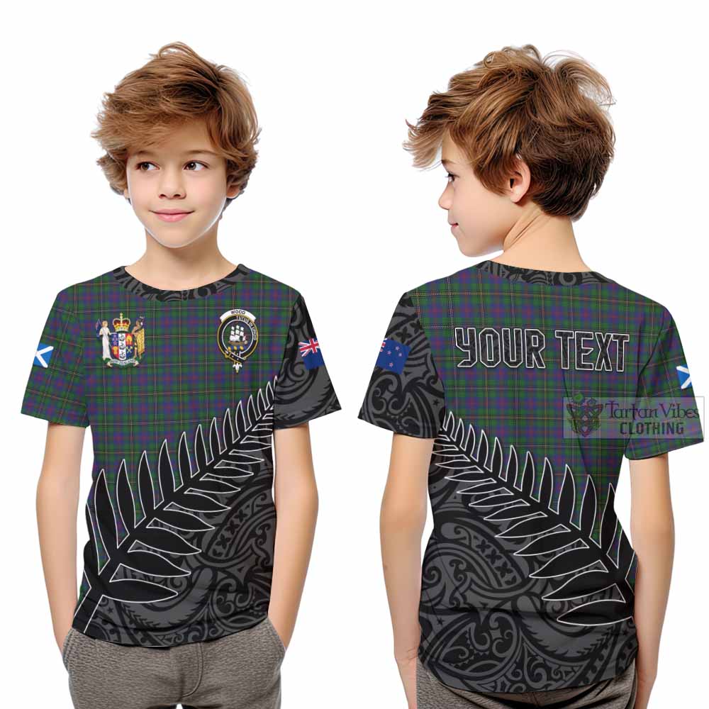 Tartan Vibes Clothing Wood Crest Tartan Kid T-Shirt with New Zealand Silver Fern Half Style