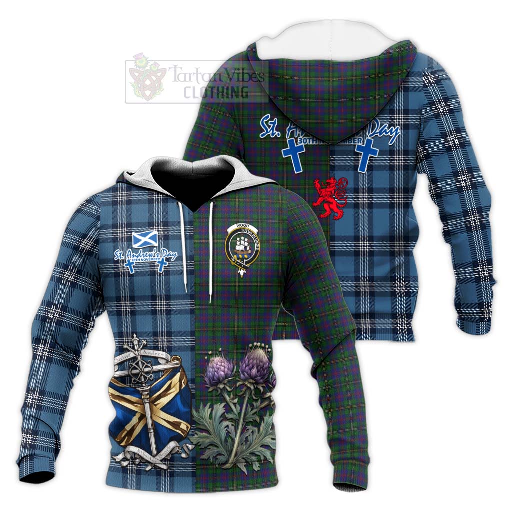 Tartan Vibes Clothing Wood Tartan Knitted Hoodie Happy St. Andrew's Day Half Tartan Style