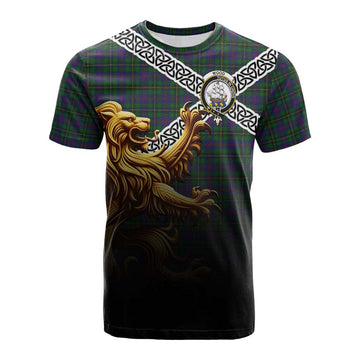 Wood Crest Tartan Cotton T-shirt with Golden Lion Emblem Celtic Style Kid's Shirt - Tartan Vibes Clothing