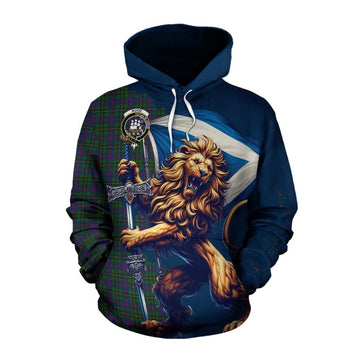 Wood Tartan Family Crest Cotton Hoodie with Scottish Majestic Lion Pullover Hoodie XS - Tartan Vibes Clothing