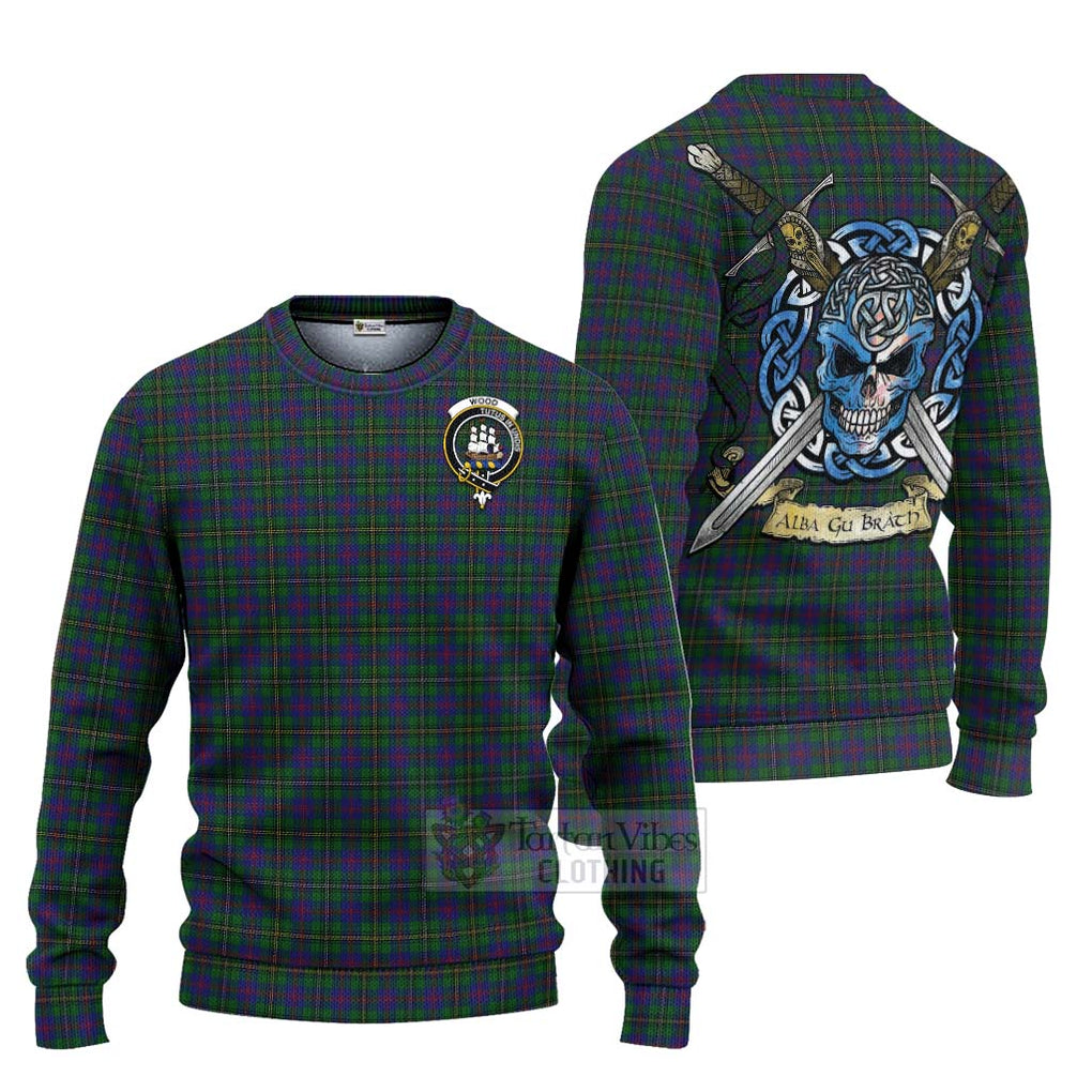 Tartan Vibes Clothing Wood Tartan Knitted Sweater with Family Crest Celtic Skull Style