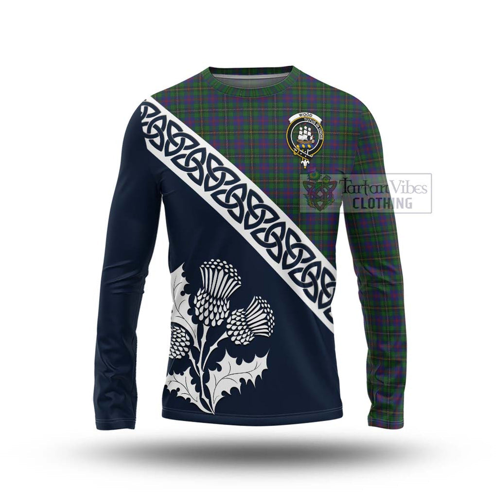 Tartan Vibes Clothing Wood Tartan Long Sleeve T-Shirt Featuring Thistle and Scotland Map