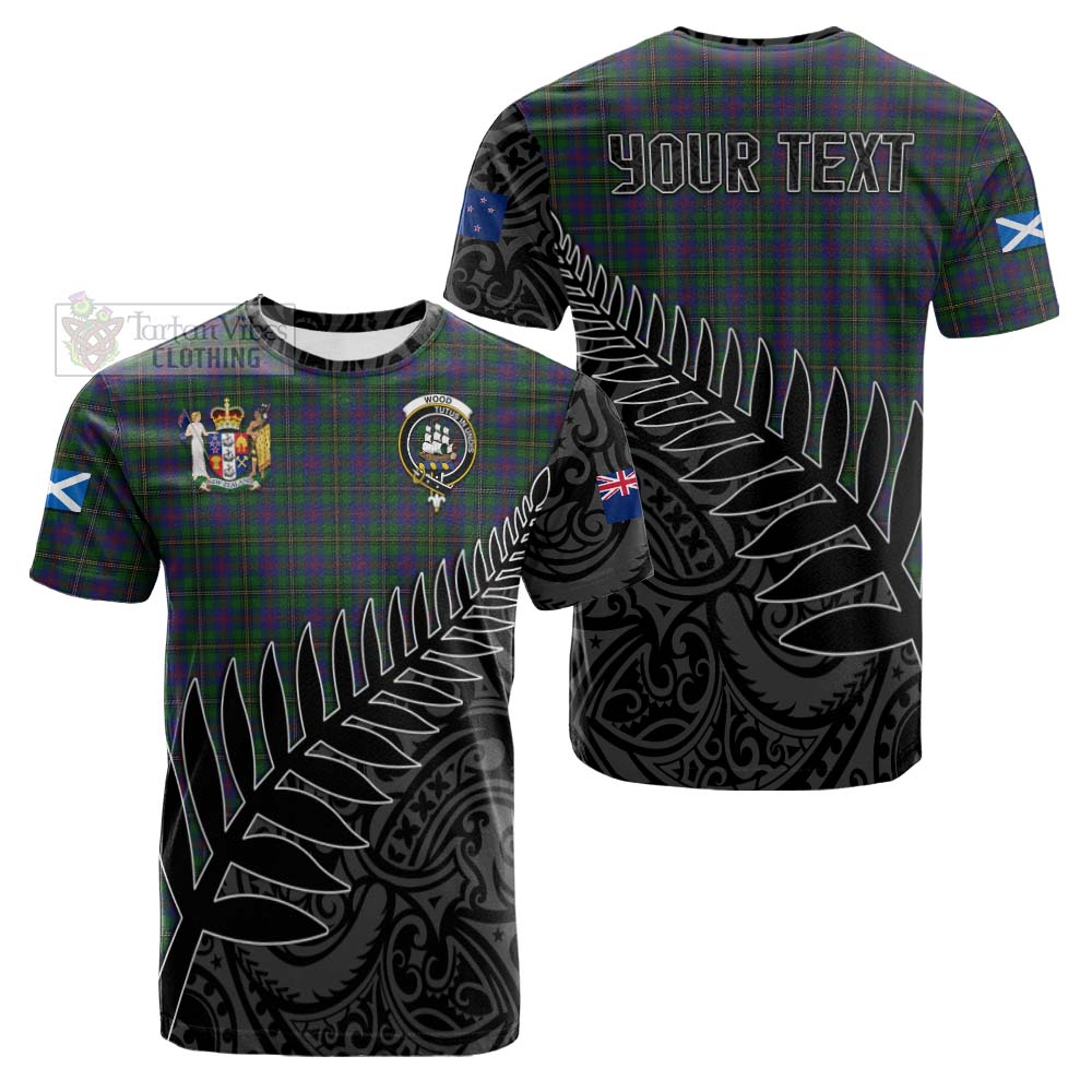 Tartan Vibes Clothing Wood Crest Tartan Cotton T-shirt with New Zealand Silver Fern Half Style