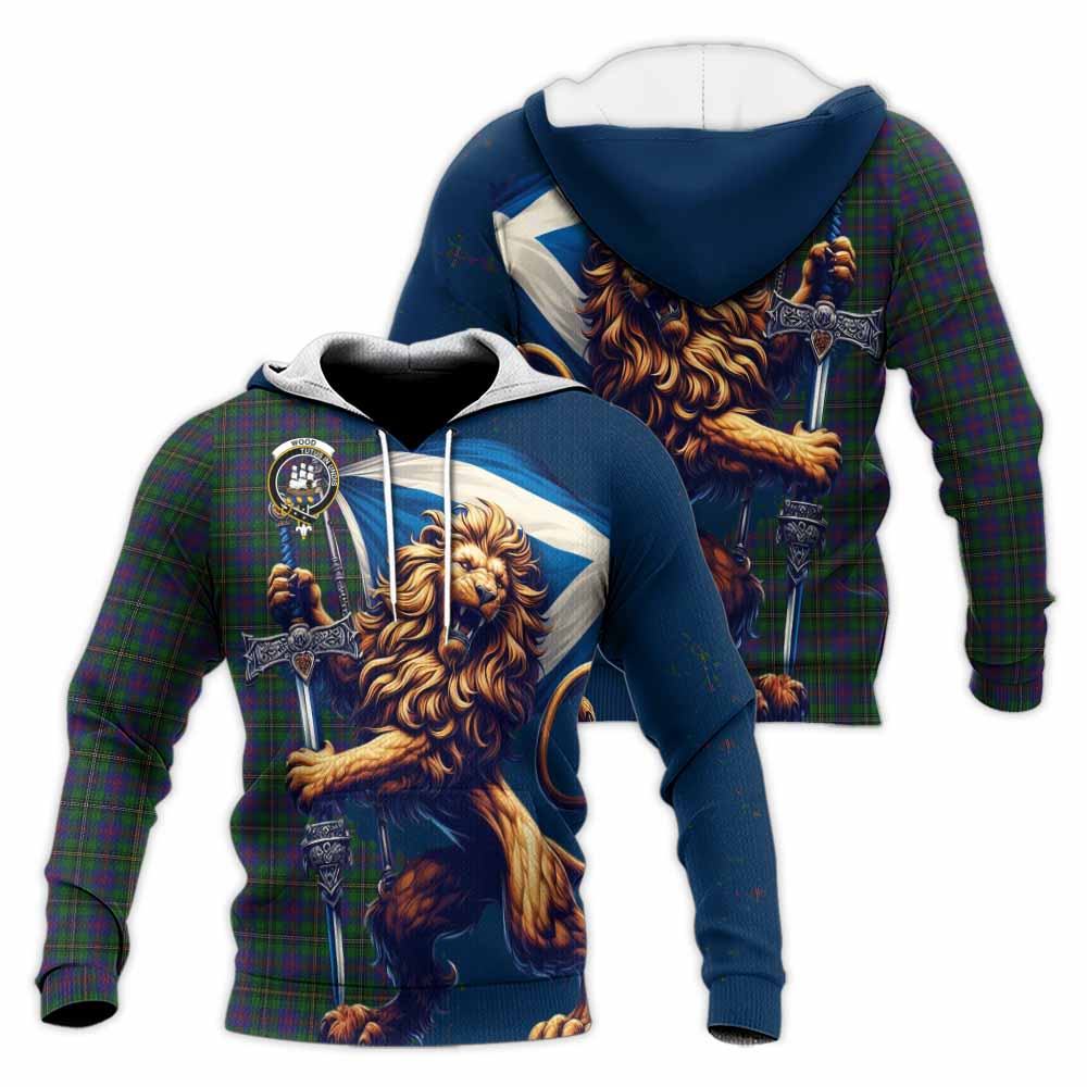 Tartan Vibes Clothing Wood Tartan Family Crest Knitted Hoodie with Scottish Majestic Lion