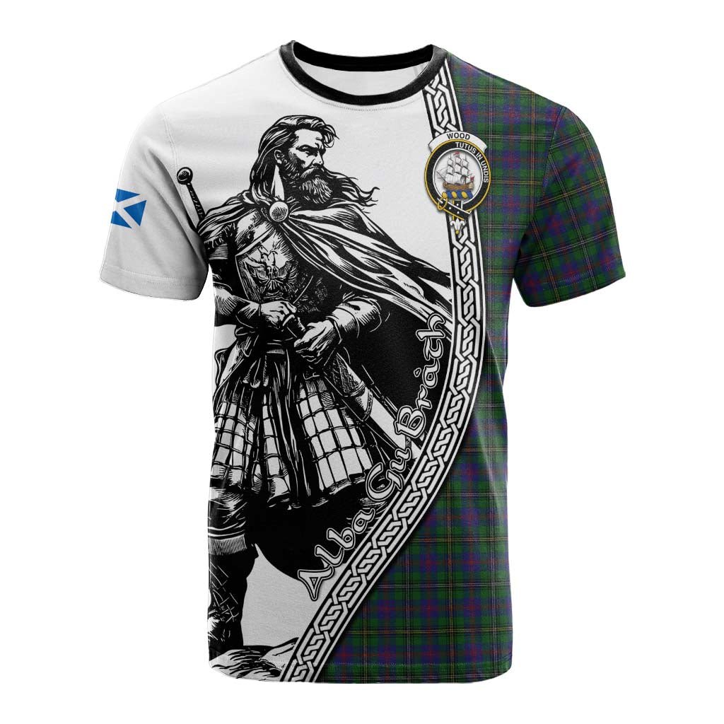 Wood Tartan Clan Crest Cotton T-shirt with Highlander Warrior Celtic Style