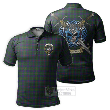 Wood Tartan Polo Shirt with Family Crest Celtic Skull Style