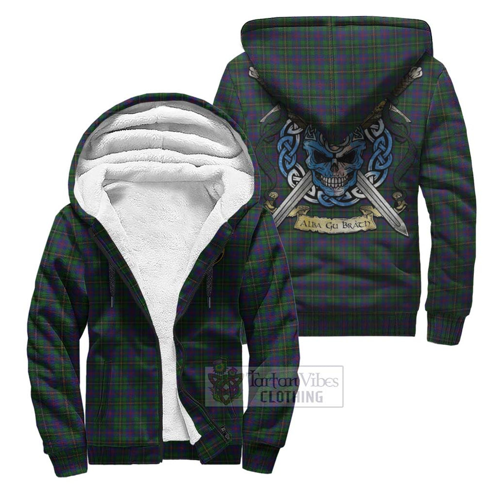 Tartan Vibes Clothing Wood Tartan Sherpa Hoodie with Family Crest Celtic Skull Style