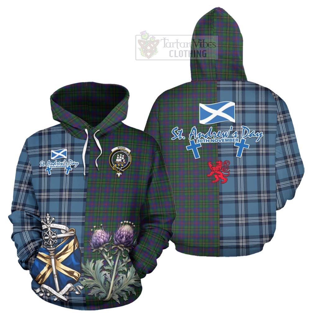 Tartan Vibes Clothing Wood Tartan Hoodie Happy St. Andrew's Day Half Tartan Style