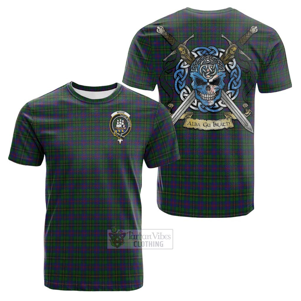 Tartan Vibes Clothing Wood Tartan Cotton T-shirt with Family Crest Celtic Skull Style