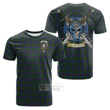 Wood Tartan Cotton T-shirt with Family Crest Celtic Skull Style