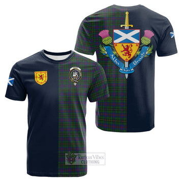 Wood Tartan Cotton T-shirt with Scottish Lion Royal Arm Half Style