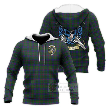 Wood Tartan Knitted Hoodie with Family Crest Celtic Skull Style