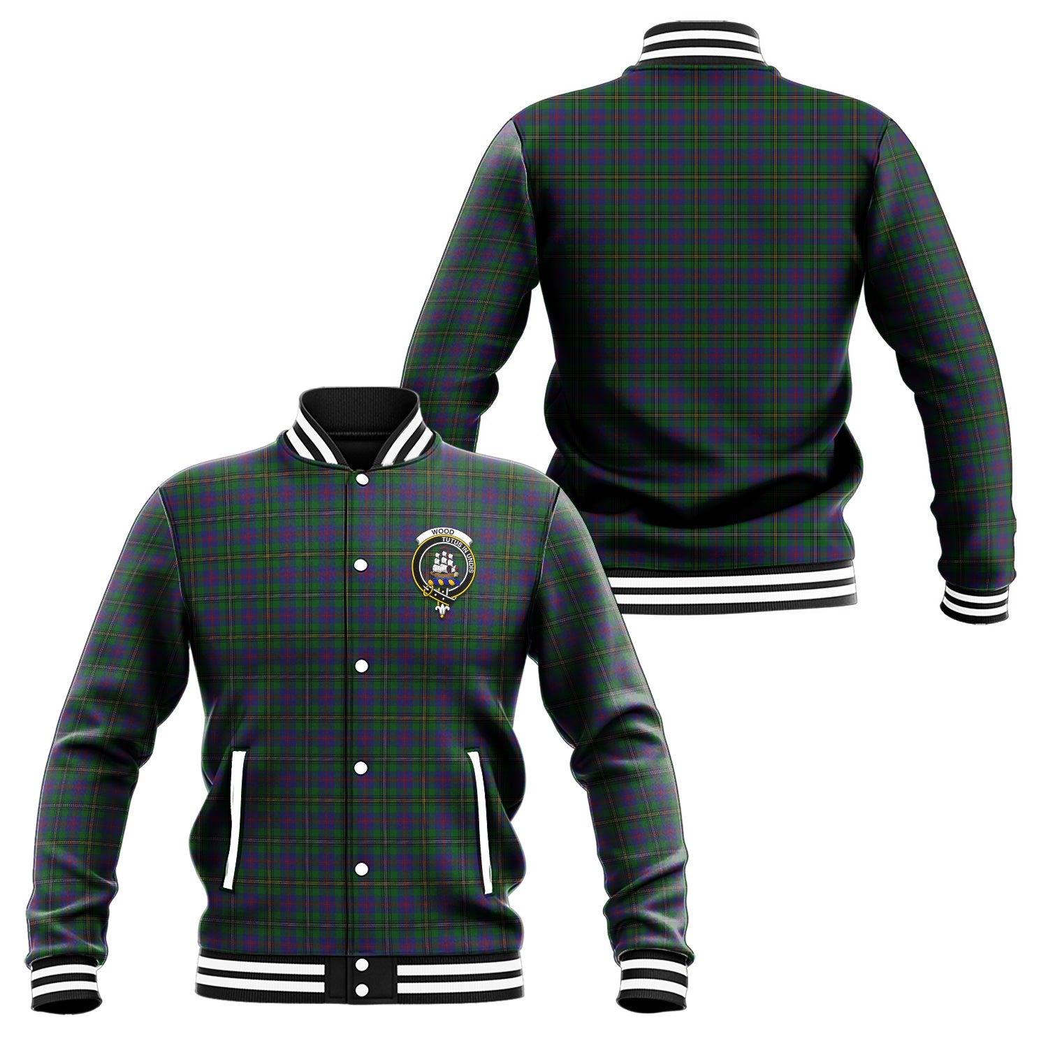 Wood Tartan Baseball Jacket with Family Crest Unisex - Tartan Vibes Clothing