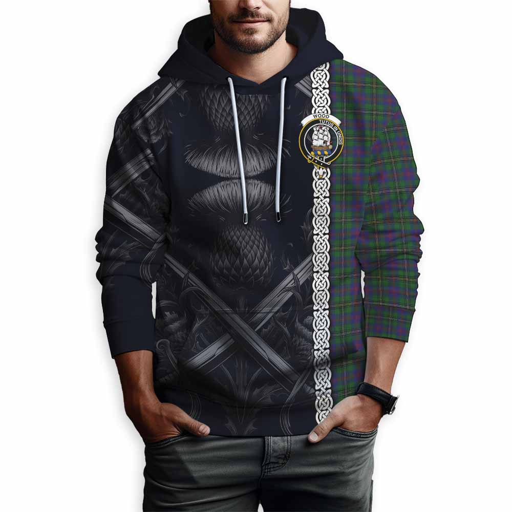 Tartan Vibes Clothing Wood Tartan Hoodie with Family Crest Cross Sword Thistle Celtic Vibes