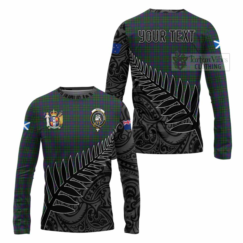 Tartan Vibes Clothing Wood Crest Tartan Long Sleeve T-Shirt with New Zealand Silver Fern Half Style