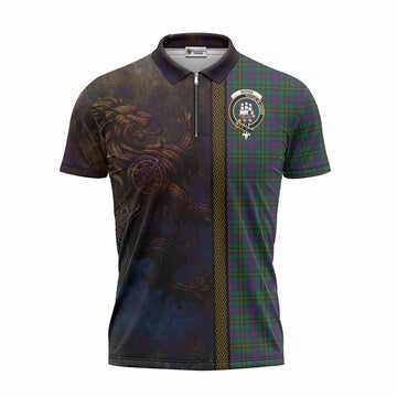 Wood Tartan Family Crest Zipper Polo Shirt Alba Gu Brath Be Brave Lion Ancient Style Unisex - Tartan Vibes Clothing