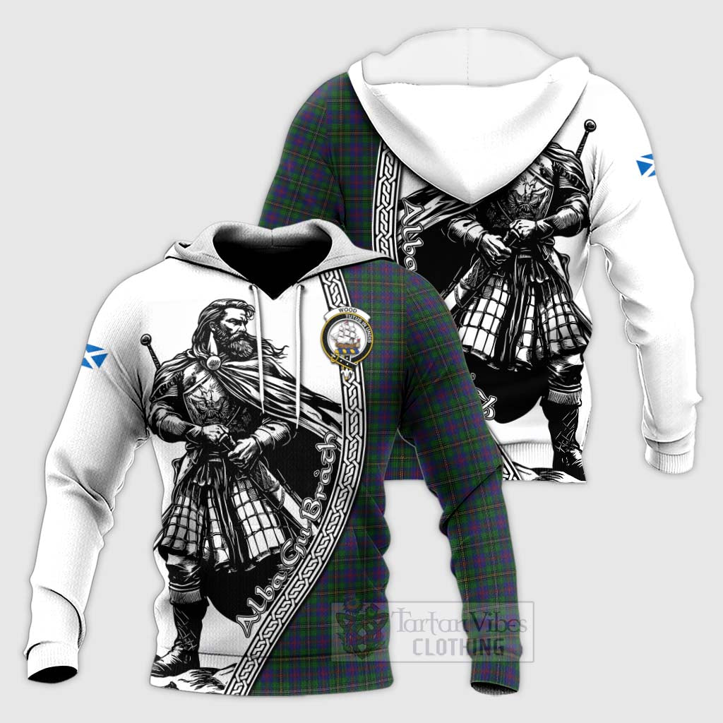 Tartan Vibes Clothing Wood Tartan Clan Crest Knitted Hoodie with Highlander Warrior Celtic Style