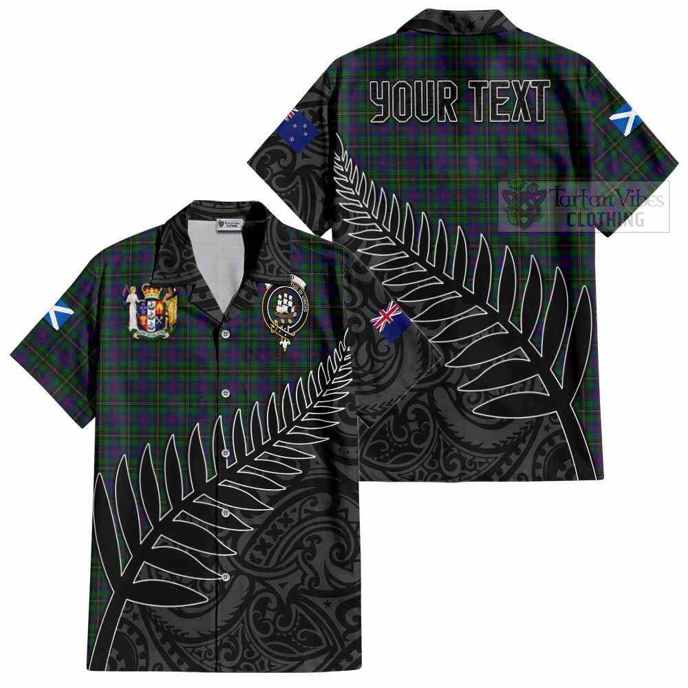 Tartan Vibes Clothing Wood Crest Tartan Short Sleeve Button Shirt with New Zealand Silver Fern Half Style