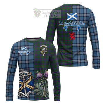 Wood Tartan Long Sleeve T-Shirt Happy St. Andrew's Day Half Tartan Style