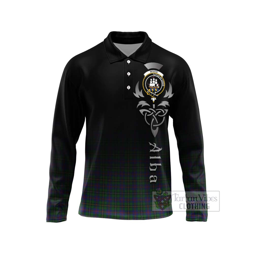 Tartan Vibes Clothing Wood Tartan Long Sleeve Polo Shirt Featuring Alba Gu Brath Family Crest Celtic Inspired