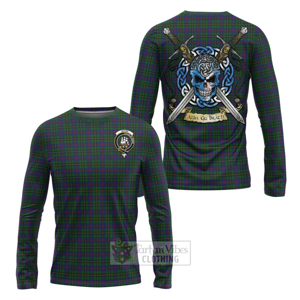 Tartan Vibes Clothing Wood Tartan Long Sleeve T-Shirt with Family Crest Celtic Skull Style