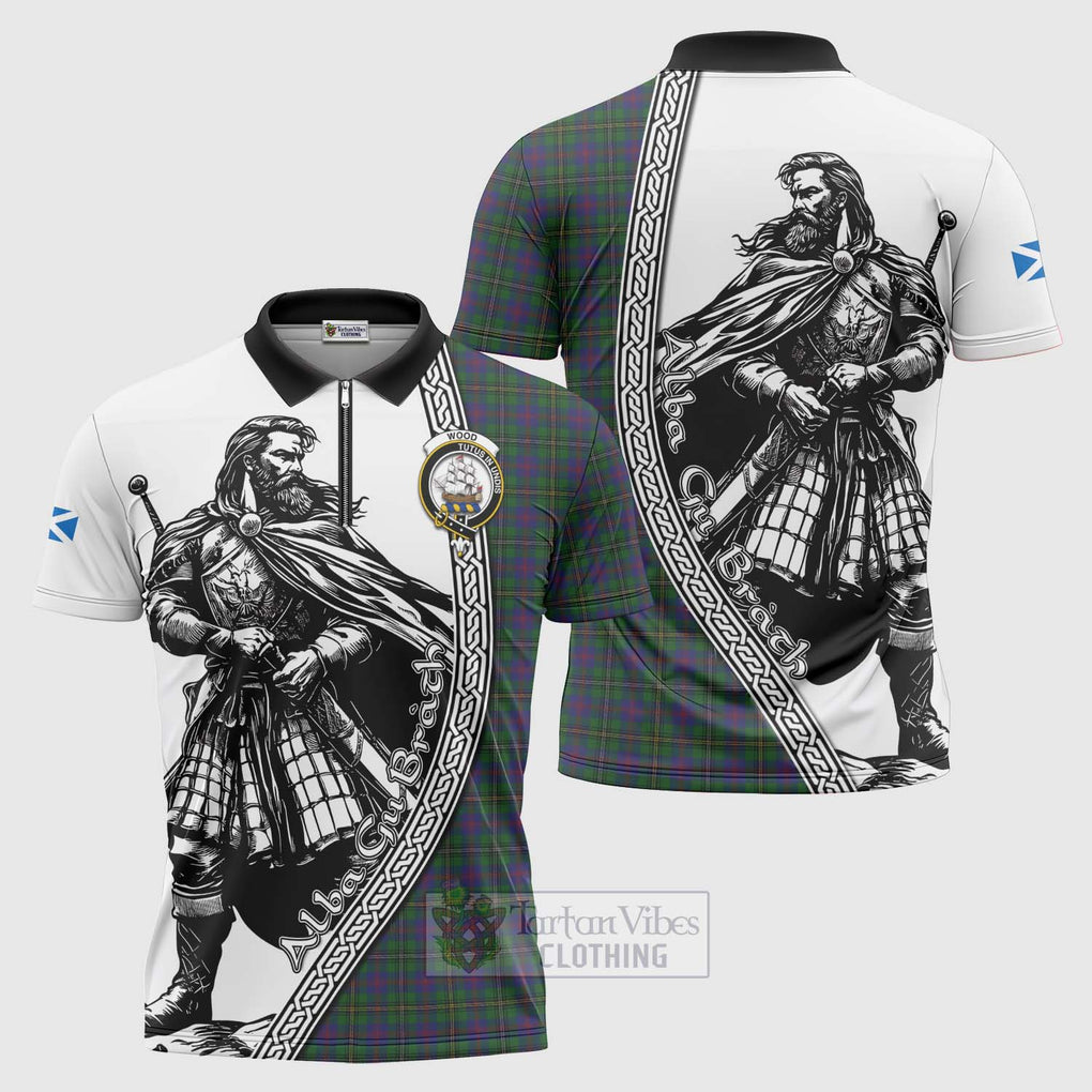 Tartan Vibes Clothing Wood Tartan Clan Crest Zipper Polo Shirt with Highlander Warrior Celtic Style