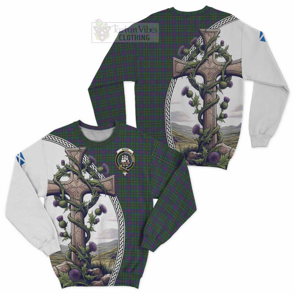 Tartan Vibes Clothing Wood Tartan Sweatshirt with Family Crest and St. Andrew's Cross Accented by Thistle Vines