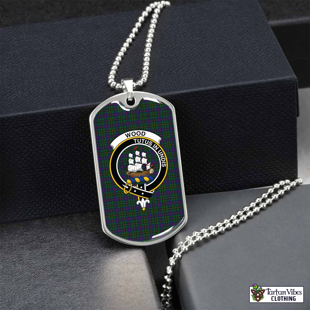 Tartan Vibes Clothing Wood Tartan Dog Tag Necklace with Family Crest