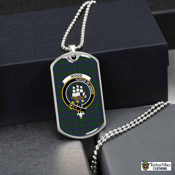 Wood Tartan Dog Tag Necklace with Family Crest