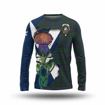 Wood Tartan Family Crest Long Sleeve T-Shirt Scottish Thistle Celtic Inspired Unisex - Tartan Vibes Clothing