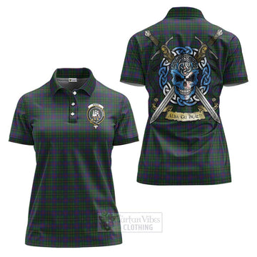 Wood Tartan Women's Polo Shirt with Family Crest Celtic Skull Style