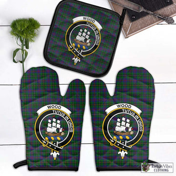 Wood Tartan Combo Oven Mitt & Pot-Holder with Family Crest Black - Tartan Vibes Clothing