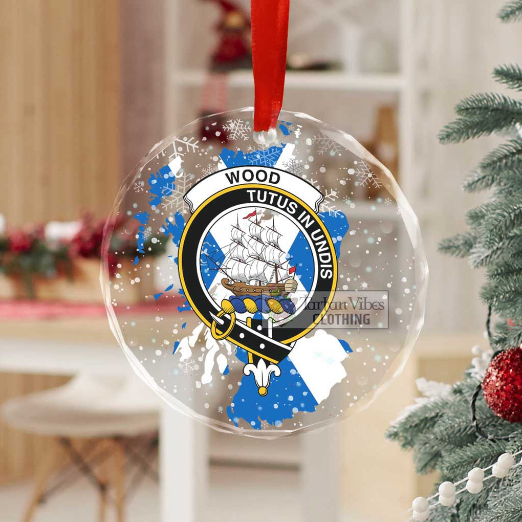 Tartan Vibes Clothing Wood Clan Crest Christmas Glass Ornament with Scotland Map