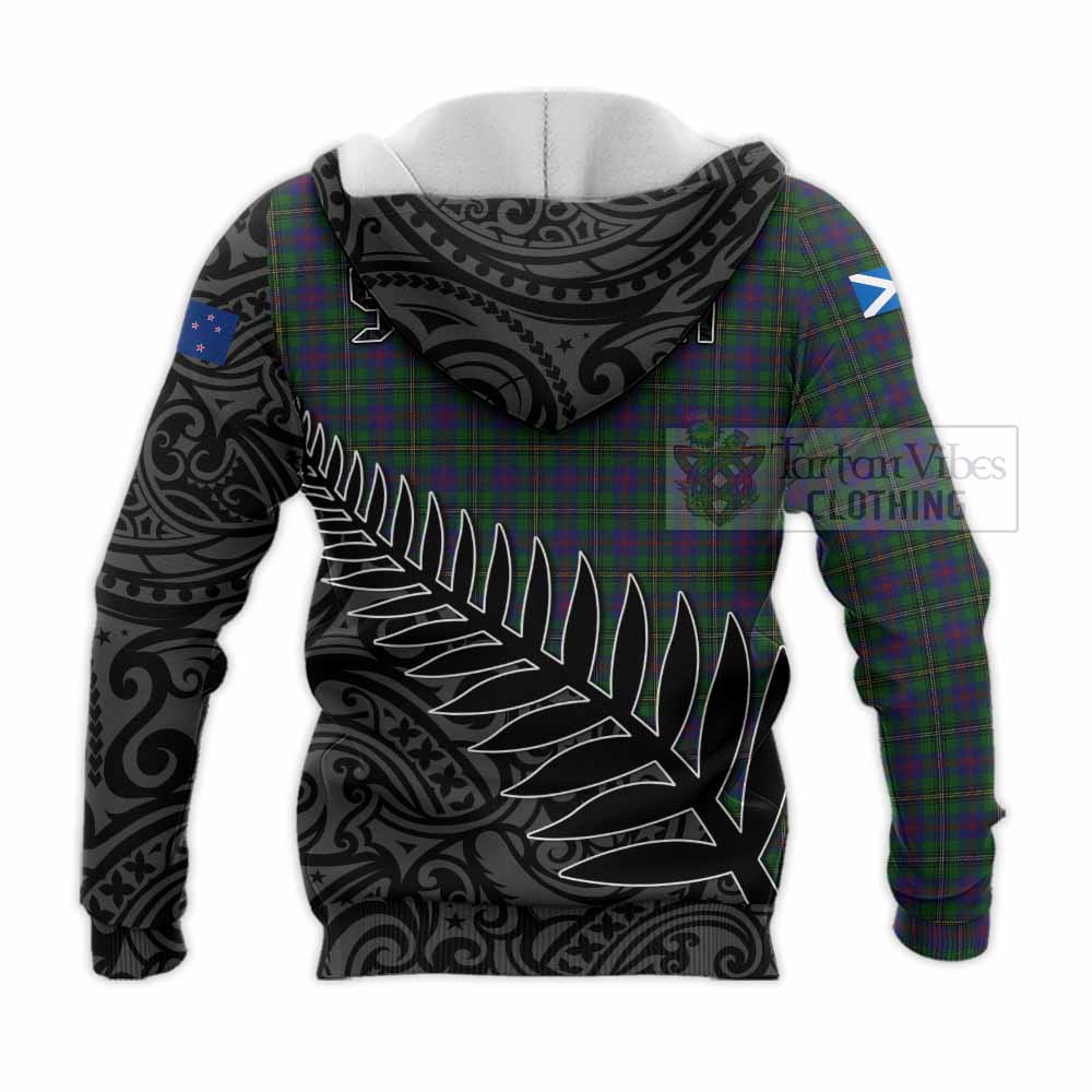 Tartan Vibes Clothing Wood Crest Tartan Knitted Hoodie with New Zealand Silver Fern Half Style