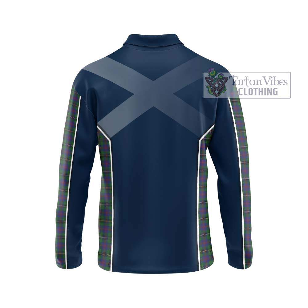 Wood Tartan Long Sleeve Polo Shirt with Family Crest and Lion Rampant Vibes Sport Style - Tartan Vibes Clothing