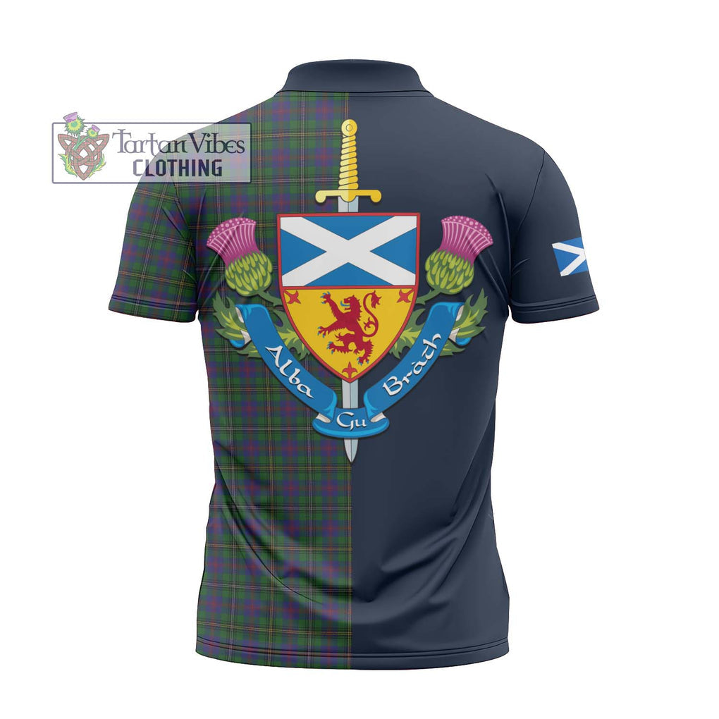 Tartan Vibes Clothing Wood Tartan Zipper Polo Shirt with Scottish Lion Royal Arm Half Style